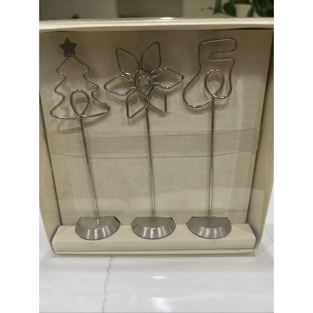 Pier 1 Holiday Photo/Card  Holders On Stand - Set of 3 - Silver - NIB 6